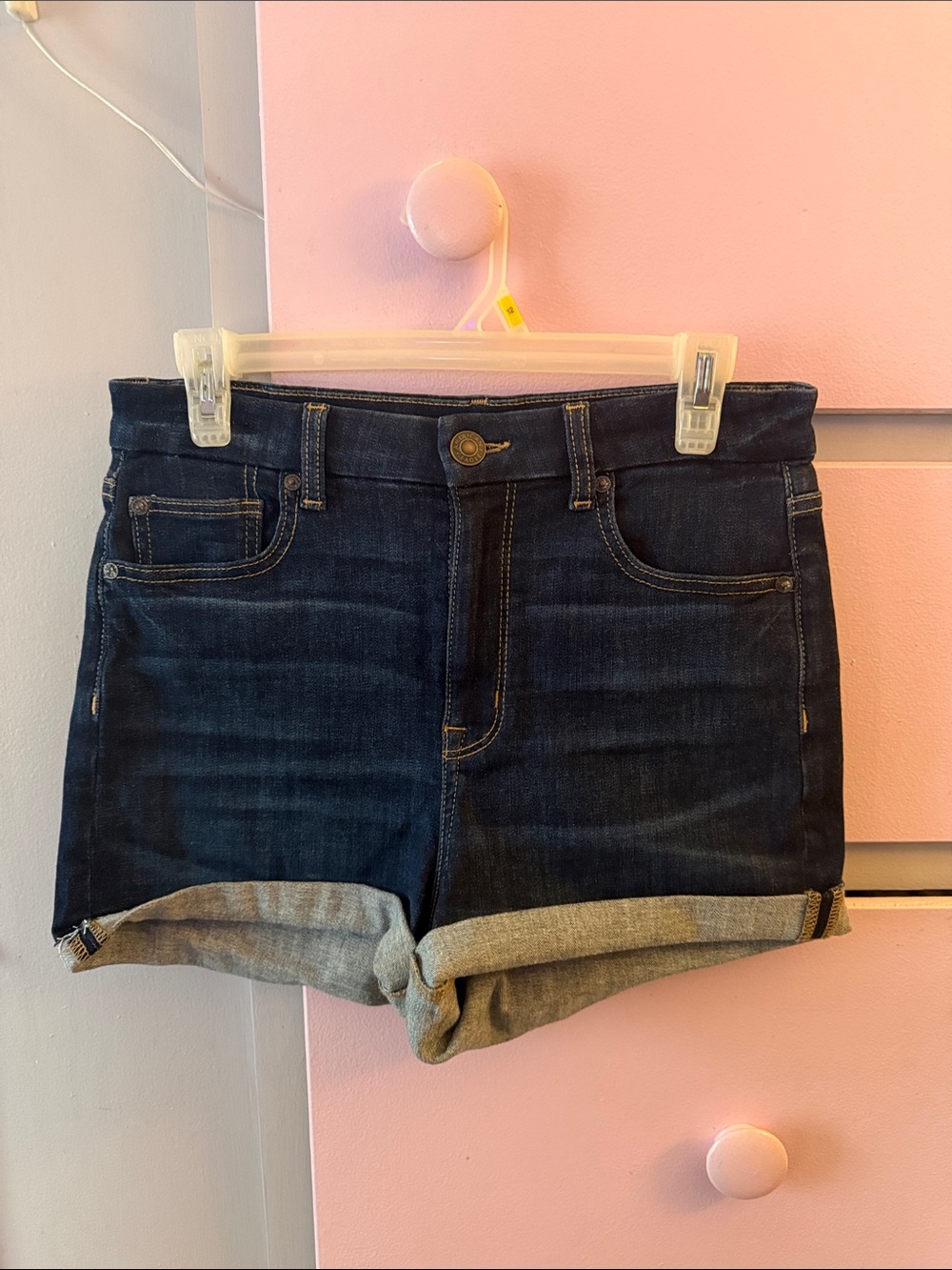 American Eagle Outfitters Dark Blue Cuffed Denim Shorts
